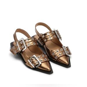 NIB Ganni Buckle Ballerina Flats Copper Metallic